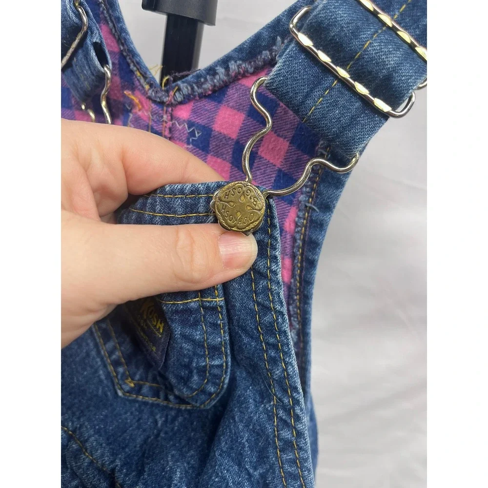 VTG 1995 Oshkosh‎ Girls Denim Overalls Pink and Blue Checkered Flannel Lined 18M